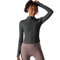 Naked comfortable outdoor sports outwear breathable mesh stand collar long sleeves zipper topsilm yoga fitness outwear
