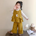 Girls' autumn collection: new top & wide-leg pants set - early autumn, cute bunny lace korean style outfit for girls (toddler to middle school)