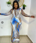 supply new arrivalcolorful leopard print printing round neck long sleeves printing dress long skirt big sale