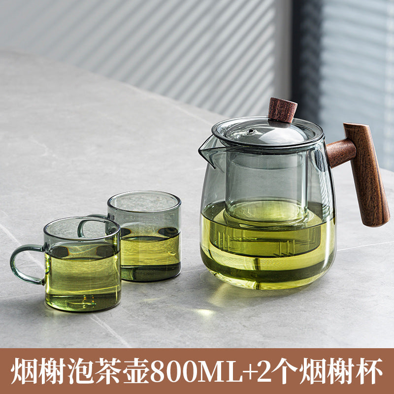 Yanxie teapot solid wood handle tea water separation cup tea separation pot heat-resistant glass tea set suitfor home teapot