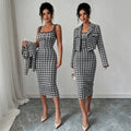 Exportfashionaccessible luxurywork clothing bouclé suitlong sleeves lapelshortoutwearmatching silm suspender slimming look skirt