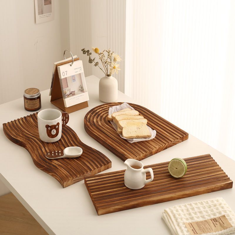 Nordic irregular plate dinner plate western food plating simple solid wood tray ornament for home korean style ins style