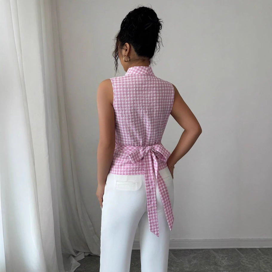 fashion  new arrivalfashionelegancestripesplaidv neck vest tops sleeveless shirt women's clothing