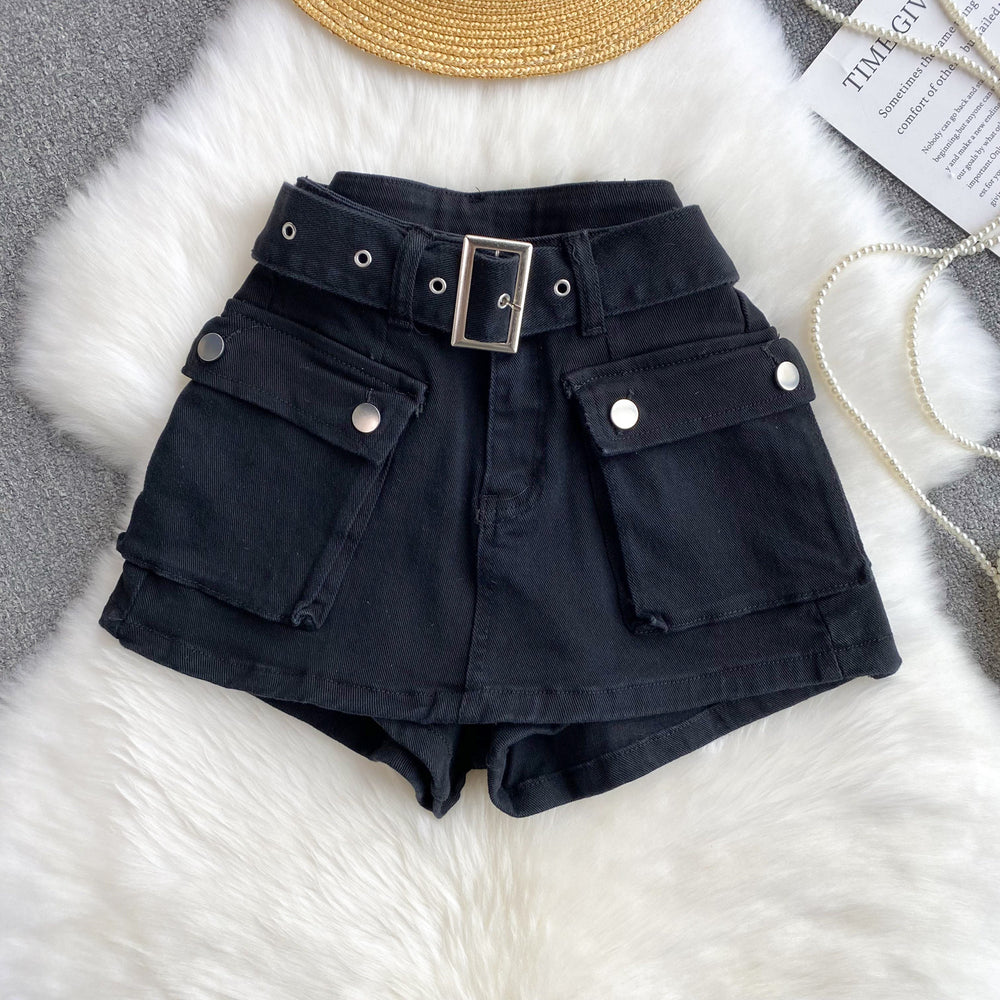 American retro hot girl workwear style skirts women's high waistslimming lookeasiest for matchretro distressed denim shorts women's loose pants