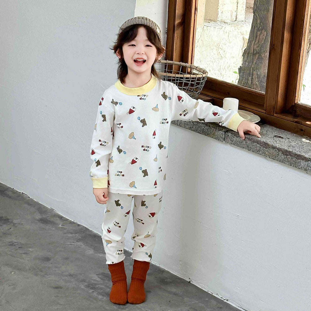 Kids' 100% cotton thermal underwear set - boys' and girls' spring/autumn warm printed pajamas