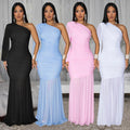 C7500 cross-border   fashion women's sexy one-shoulder mesh high-end dress - new