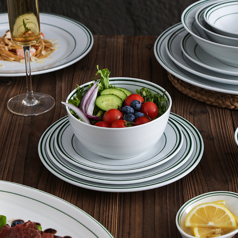 Minimalist pure white ceramic bowl, plate, and dish set - premium dinnerware for restaurants, hotels, and home use - ideal for desserts, steaks, and entrees