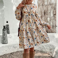 Amazon cross-border fashion:  new european and american style french elegant printed lantern sleeve dress for women