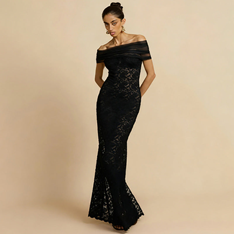 fashion style women's clothing autumnew arrival one shoulder see-through sexylace slit silm hip-hugging dress for women