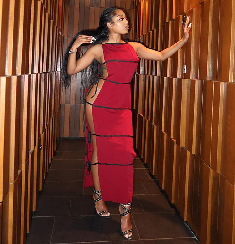 European and american cross-border women's fashion:   summer new arrivals - sexy and chic sleeveless tie-side mini dress