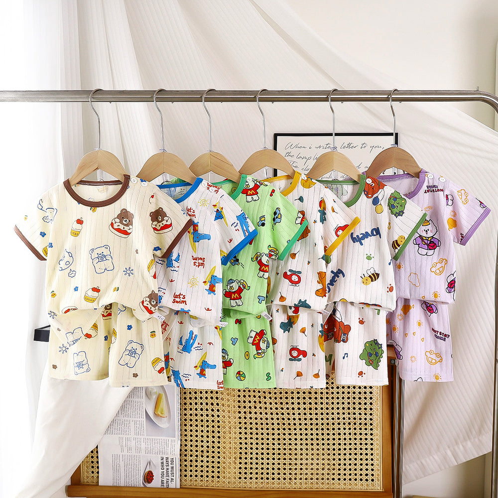 summer new arrivals: kids' short-sleeve and shorts sets - baby boys' and girls' t-shirt and shorts outfits, all-cotton wholesale