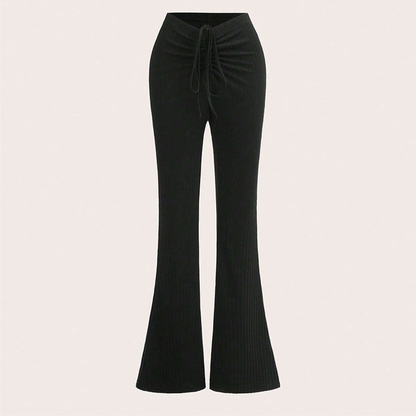 2024 autumn and winter new  European and American independent station women's clothing drawstring low waist elastic slim flared pants casual trousers
