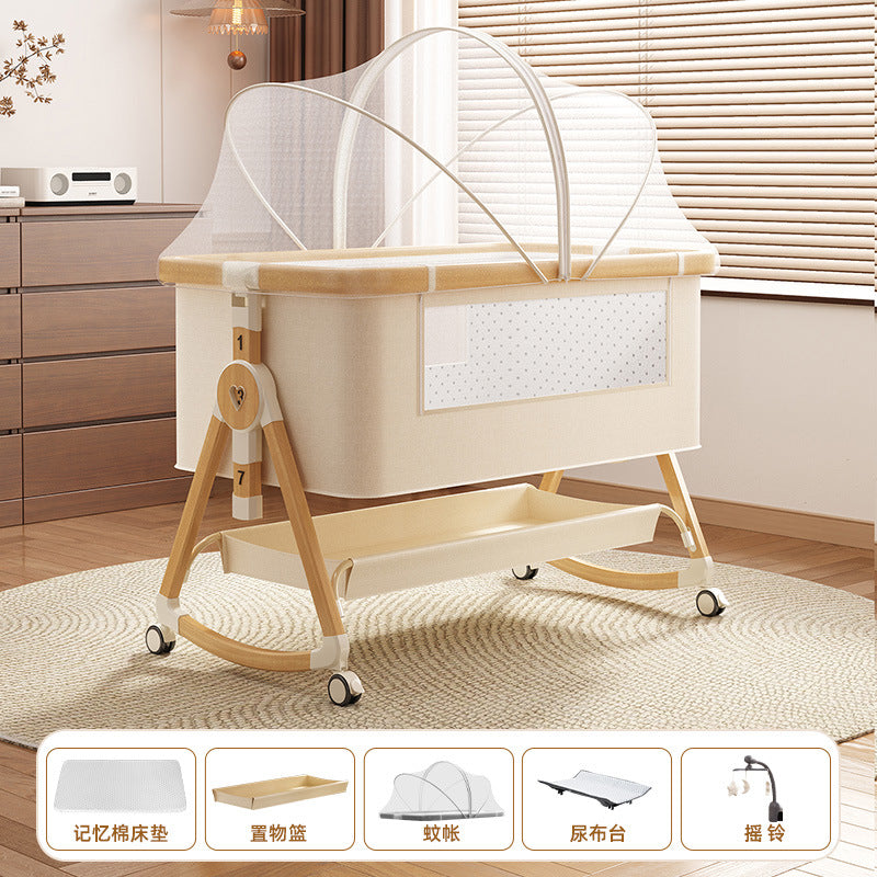 Foldable movable adjustable height crib newborn portable baby bed patchwork bed multifunctional baby bed