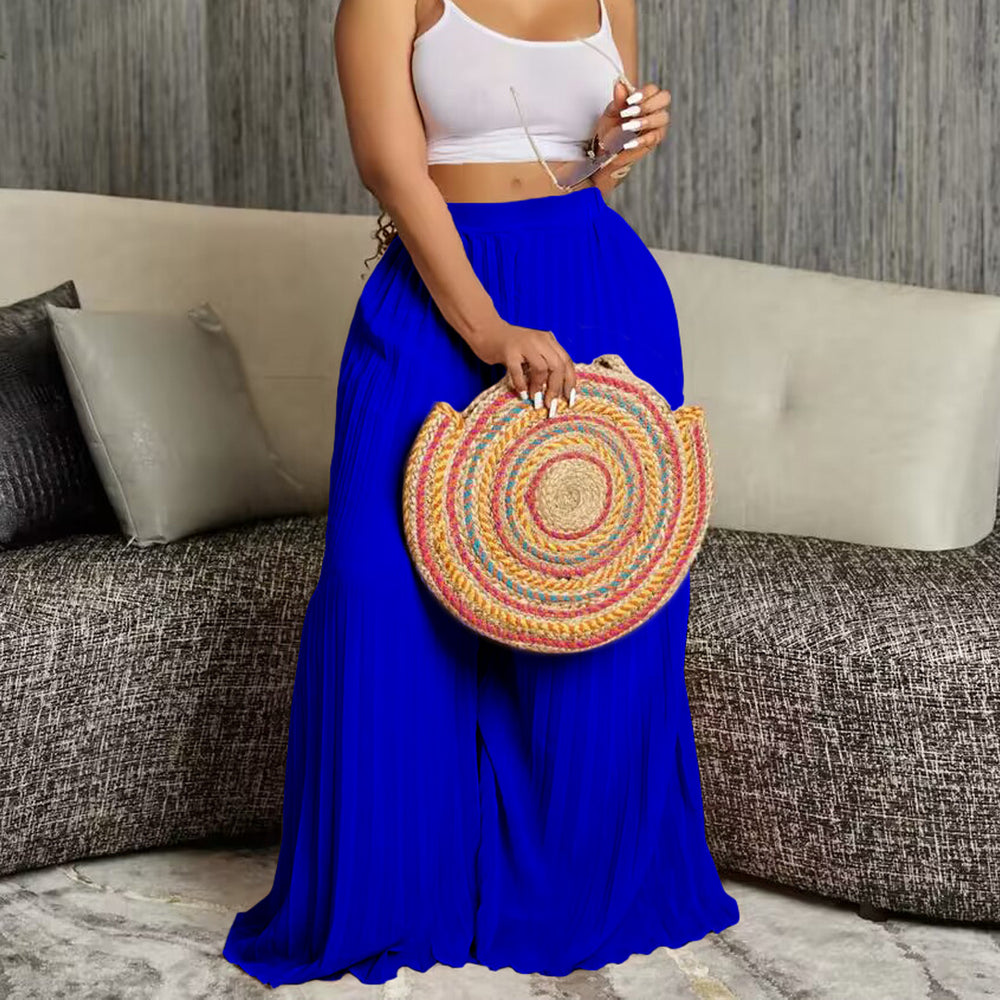 C8536 cross-border independent station new arrival summer european and american women's fashion elegant pleated pants high waistexport wide leg pants