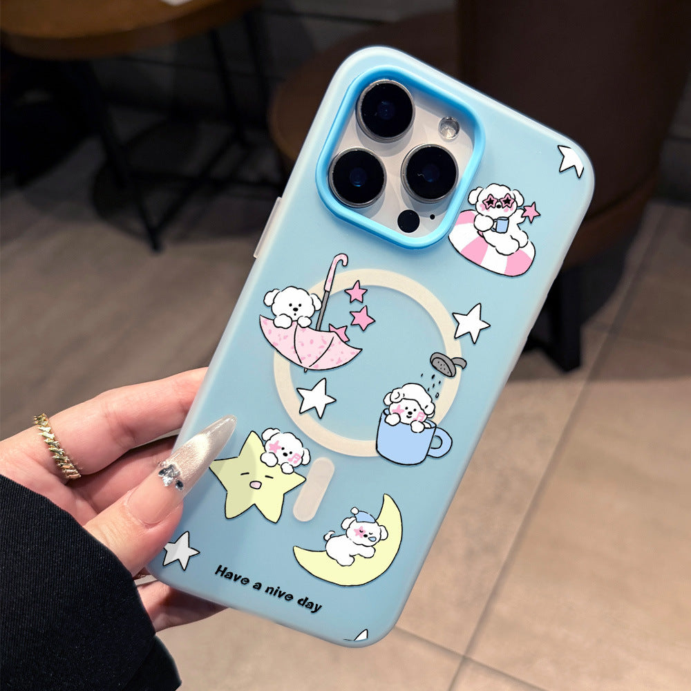 Suitable for iphone17ins mobile phone case light blue cartoon puppy star umbrella apple 16/14 cute protective cover