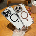 Suitable for apple 17pro metal lens holder magnetic phone case iphone14 four-corner airbag transparent hard case