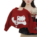 Girls' sweater  new korean style kitten thickened sweater christmas red knitted top new year's greeting outfit