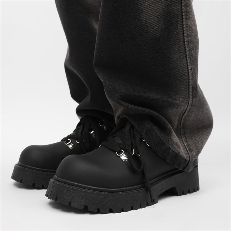 Men's shoes 2026 new arrival carbon black mickey derby shoes niche style original workwear thick sole heightened big toe casual leather shoes