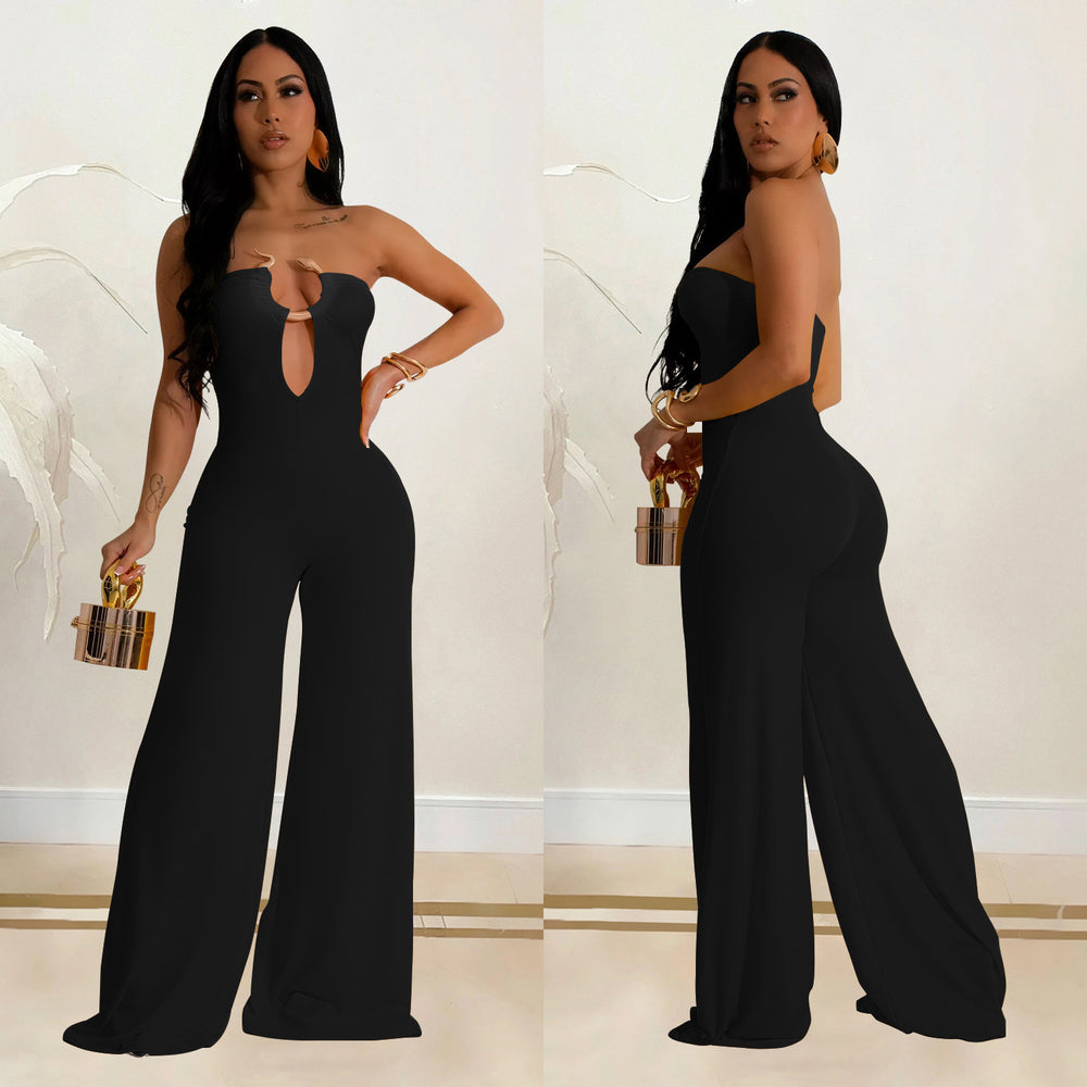 C6941 cross-border   independent station fashion women's solid color fashion pants jumpsuit women
