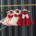Baby girl red suspender dress summer children's summer one shoulder off shoulder dress girl summer princess dress