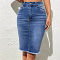 Export elastic skirt women's new arrival blue hip-covering raw edge denim skirt stylish street washed skirt