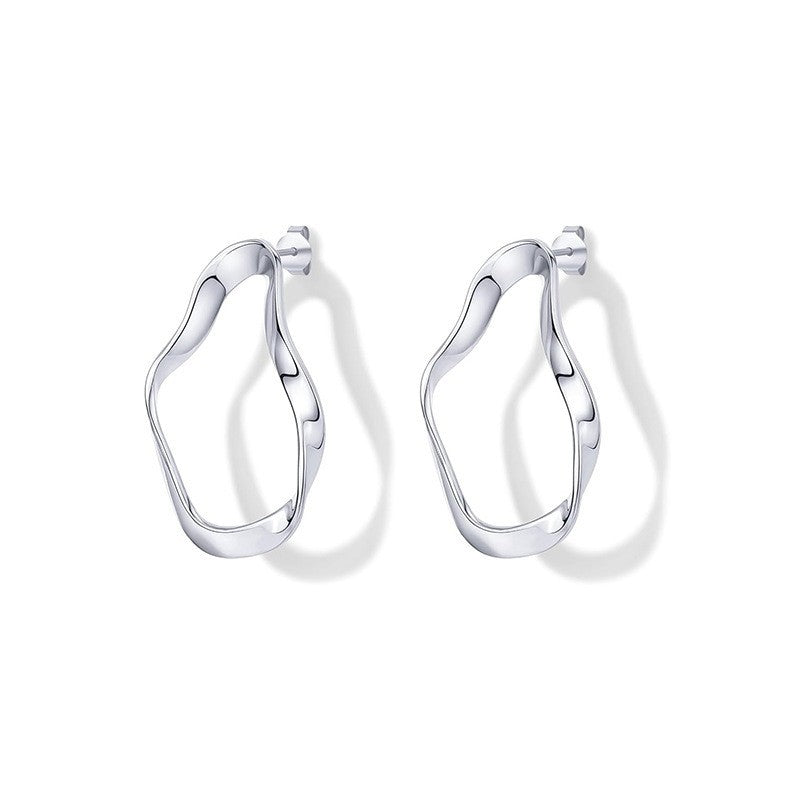Brass electroplated real gold cross-border women's 14k wave-shaped stylish pendant earrings lightweight twisted infinite ring