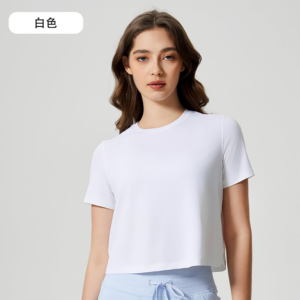 Summer crew neck yoga top - short, loose fit, quick-dry, women's lightweight & breathable activewear t-shirt d25016
