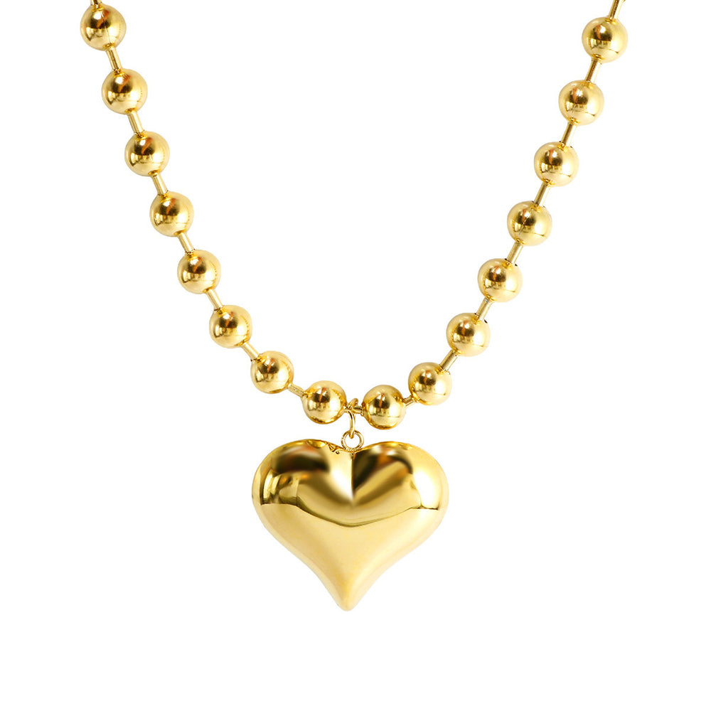 New arrivalaccessible luxury style heart necklace fashioncasual glossy steel ball chain peach heart pendant stainless steel necklace