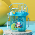 Kids' dual-drink water bottle - square straw sippy cup for school, portable crossbody punk water bottle for boys and girls