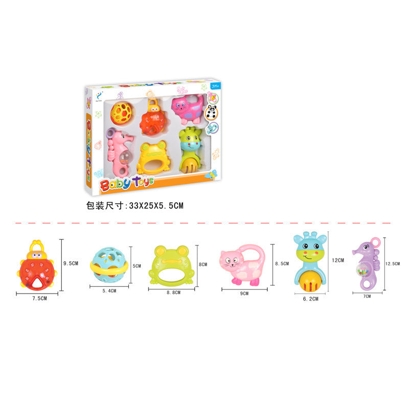 Cross-border  baby grab ball rattle cartoon fun hand rattle box set, baby small rattle toy