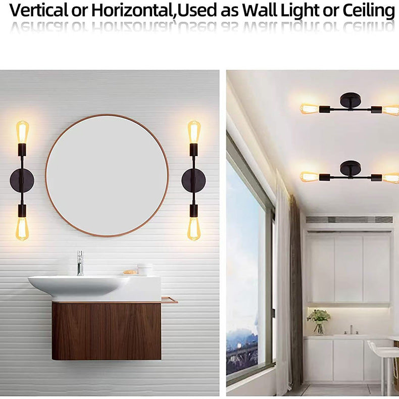 American retro black and gold two-tone double head wall sconce - industrial style for bedroom, bedside, bathroom mirror, b&b, hallway - minimalist design