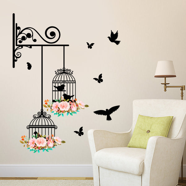 Birdcage bird wall sticker   living room bedroom room decoration sticker self-adhesive sticker  explosion