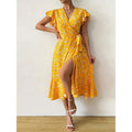 Aliexpress cross-border original design: women's criss-cross neck tie-front side-slit dress