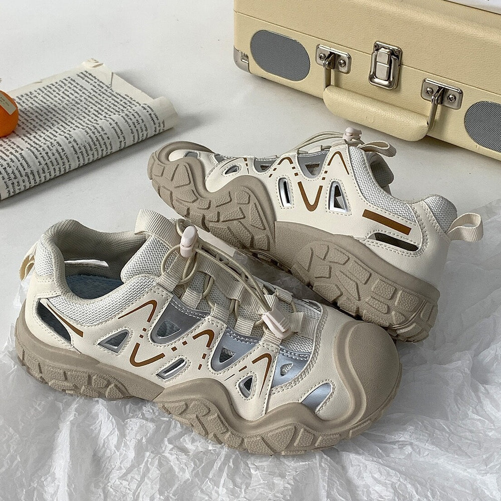 Fashionable outdoor hollow-out casual shoes for women, 2026 summer new collection, chunky sneakers, running shoes, hiking shoes, dad shoes
