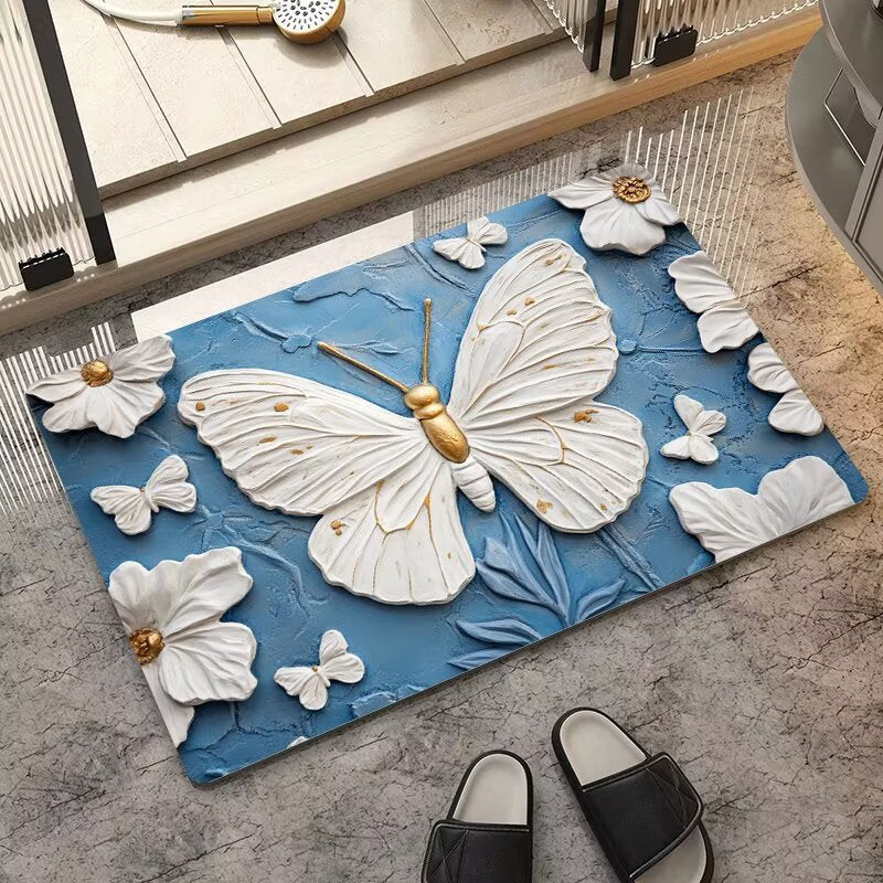 stereo butterfly soft diatom mud kitchen floor mat bathroom door absorbent quick-drying mat non-slip mat bathroom carpet