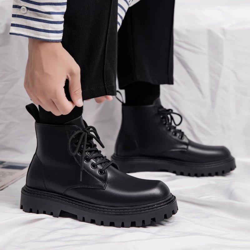 Best sellingboots2026springnew arrivalblackthick sole british style fan car high-top leather shoes workwear men's shoes