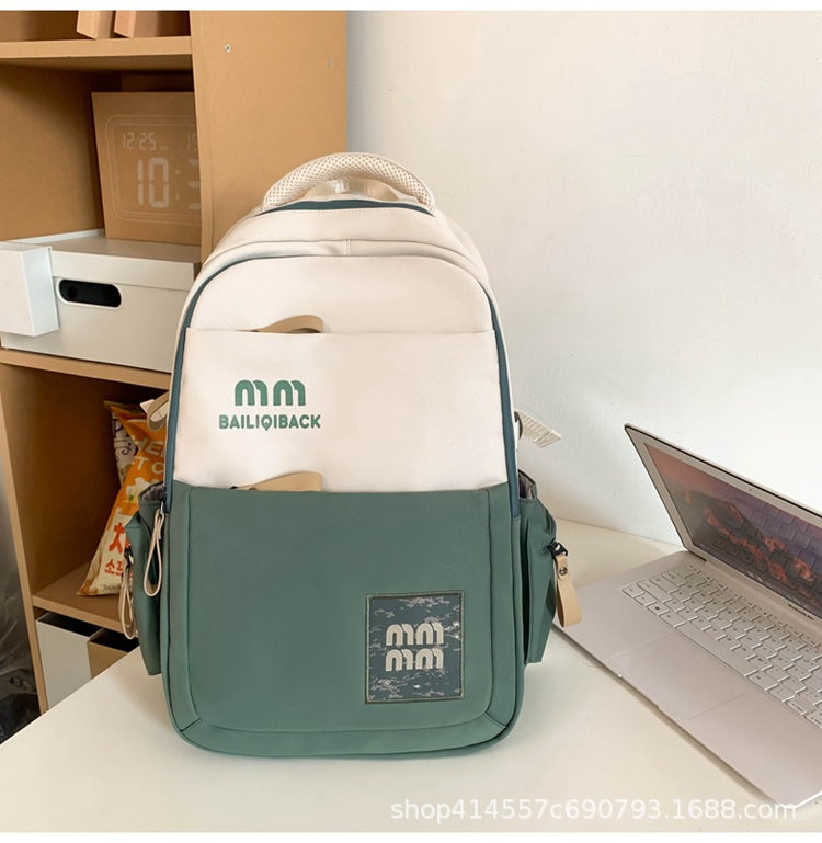 2025 new casual large capacity backpack for middle school, high school, and college students - women's double shoulder bag, men's color block large backpack