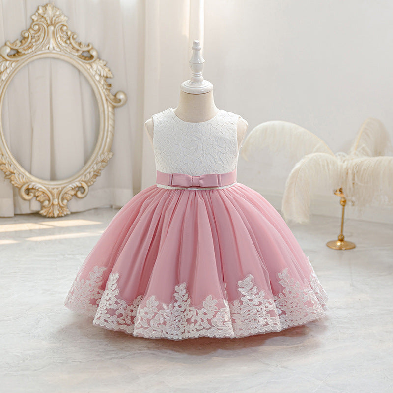 Baby girl sleeveless vest dress with bow - birthday, first birthday, cross-border, european & american style, tutu princess dress for girls