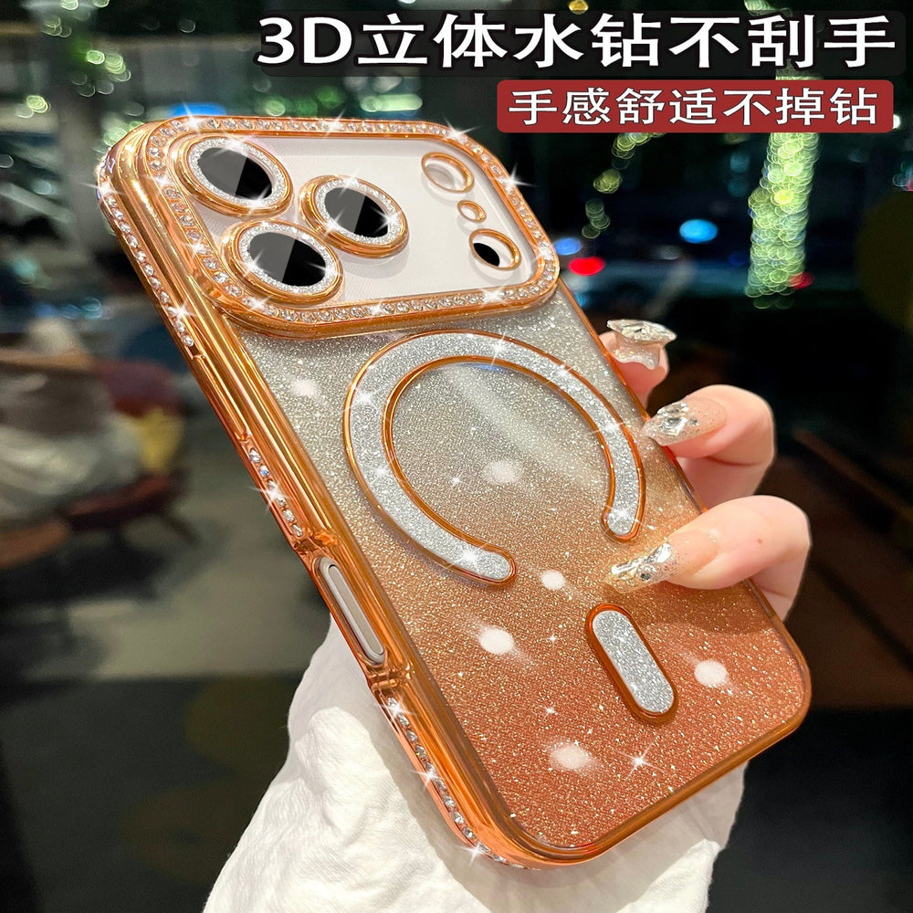 Luxury rhinestone-embellished glitter magnetic case for iphone 17 pro max - premium apple 16 cover