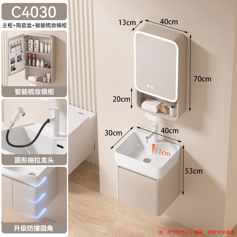 Small apartment bathroom cabinet toilet sink space aluminum storage bathroom cabinet combination ceramic integrated wash basin