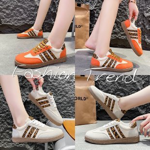 Exportplus sizespring & fallnew arrivalretro leopard print white shoes women's cross-border round toe tie backplus sizecasualeasiest for match women's shoes