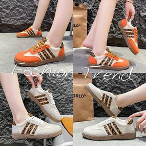 Exportplus sizespring & fallnew arrivalretro leopard print white shoes women's cross-border round toe tie backplus sizecasualeasiest for match women's shoes