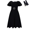 C8629  women's fashion  flared sleeve square neck high waist solid color elegant cross-border european and american dress