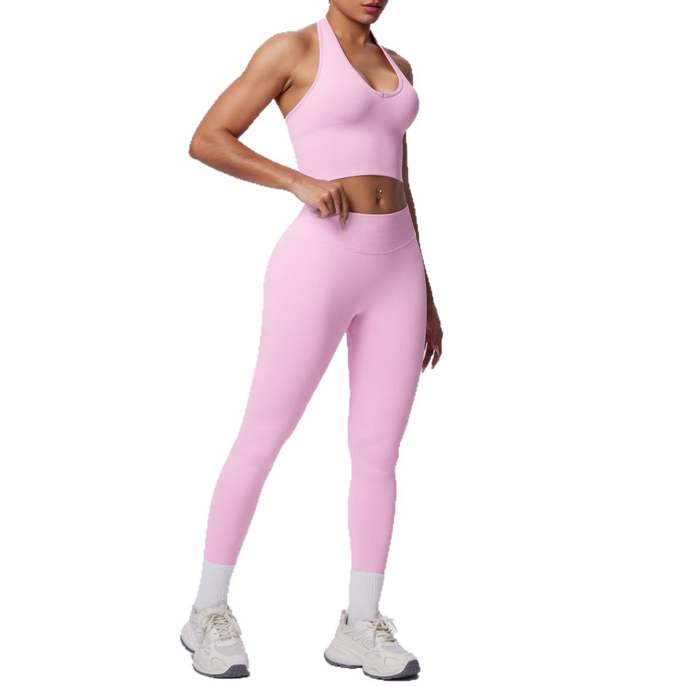 fashion seamless halter neck back yoga suit running sports fitness yoga suit two-piece set for women