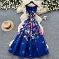 French sleeveless printed dress - women's slimming, figure-flattering, flowy maxi dress - summer korean style, vacation chic, elegant and chic dress
