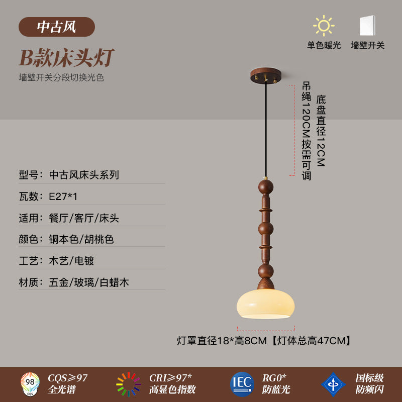 [Strict selection] Ash wood glass single-head bedside small chandelier medieval wabi-sabi wind master retro American bar counter