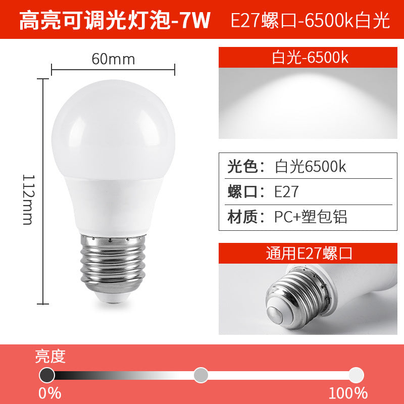 Adjustable dimming led bulb, ultra-bright stepless triac dimmable table lamp, bedside floor lamp, smart eye protection home lighting, e27 screw base