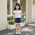 Girls' summer outfit set, new  korean style cartoon kt print short sleeve and shorts, class a pure cotton sweet set