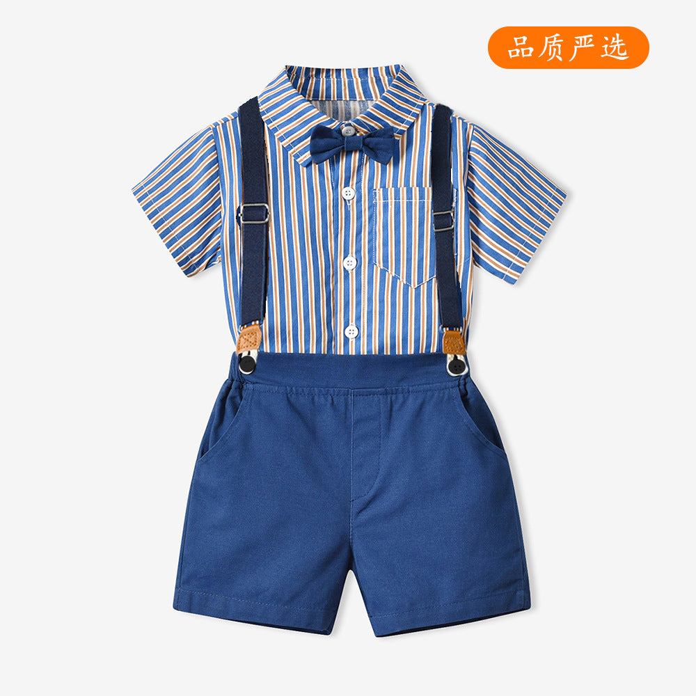 Kidsstripes short-sleeved shirt boys summer first birthday baby dress handsome flower girl overalls boy performance costume