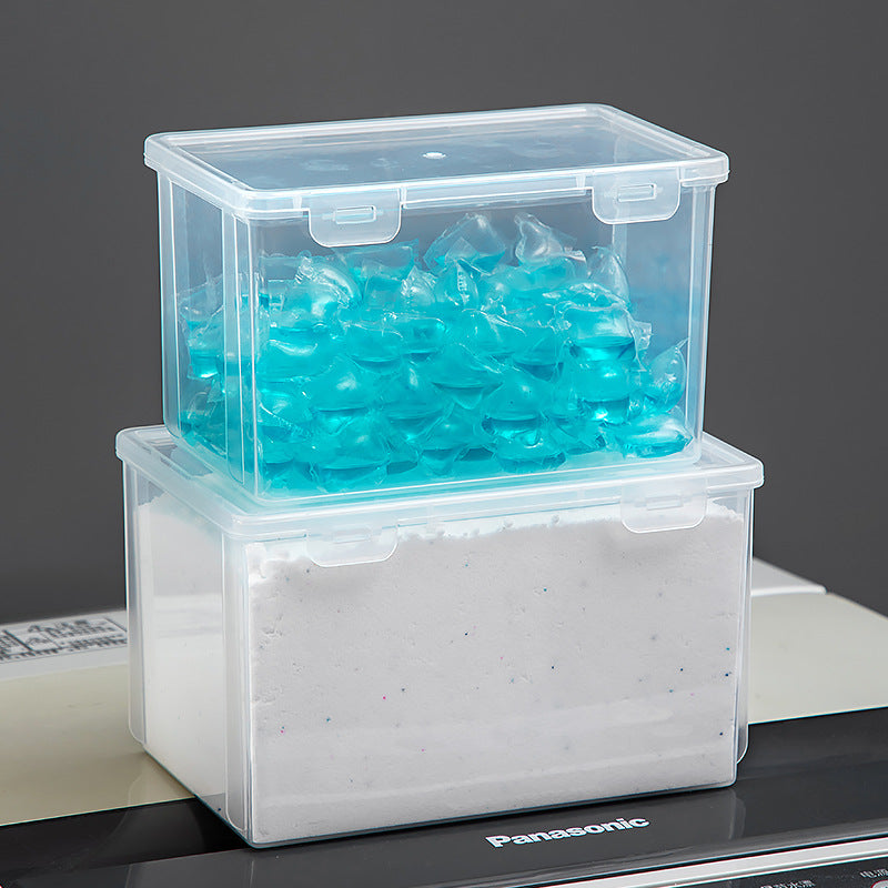 Long plastic washing powder storage box with lid, flip cover storage box, transparent mirror cabinet storage, rectangular storage box.
